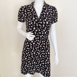 Reformation Black Mini Dress with Cream Floral Print